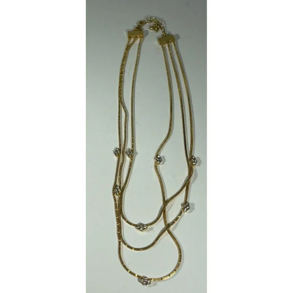 Avon Gold Tone 3 Strand Chain Necklace Rhinestone Accents Ajustable - Picture 4 of 6